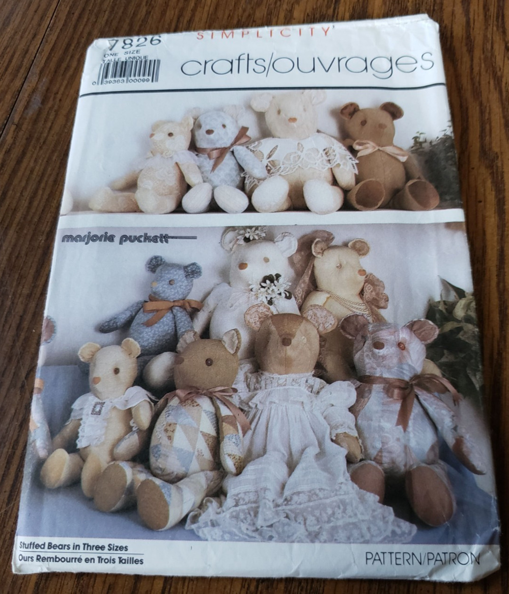 Simplicity 7826 Patchwork Teddy Bear Pattern Marjorie Puckett Uncut